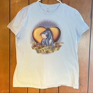 Baby blue Eeyore And a heart with a banner and flowers short sleeve T-shirt